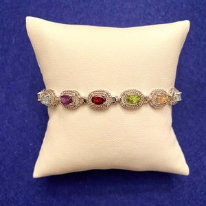Colorful Multi-Gem & Sterling Silver Bracelet, 7"